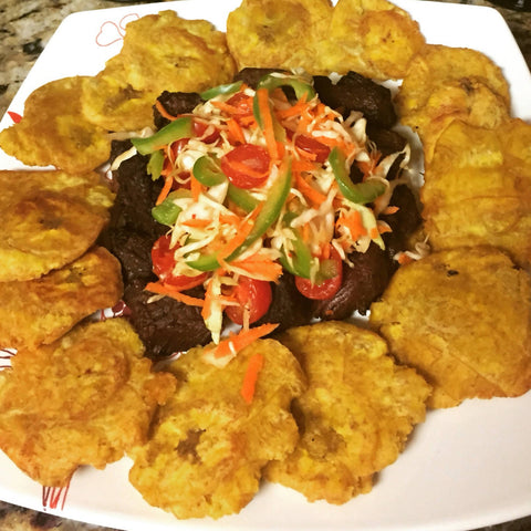 fried pork with fried plantain