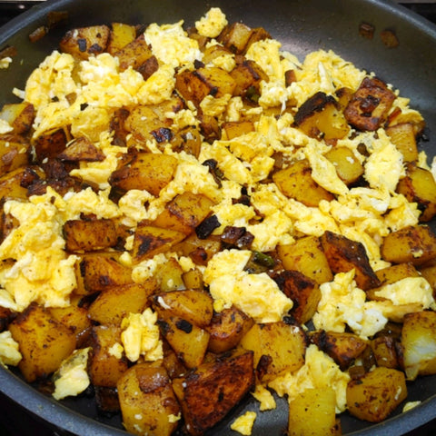 Haitian Scrambled Eggs with French Fries (Slice Fried Potatoes)